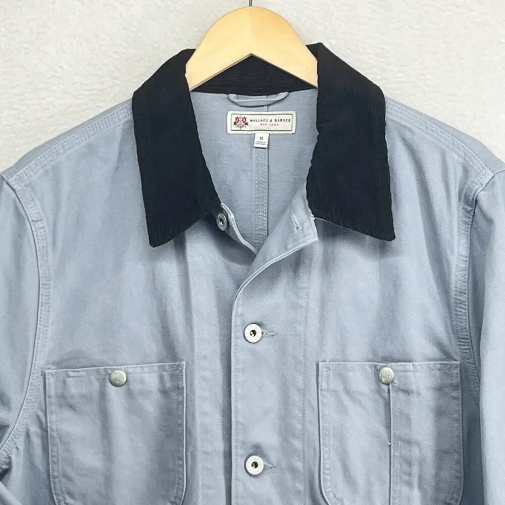 WALLACE & BARNES Jacket Mens M Corduroy Collar Chore Barn Coat Twill Cotton Blue